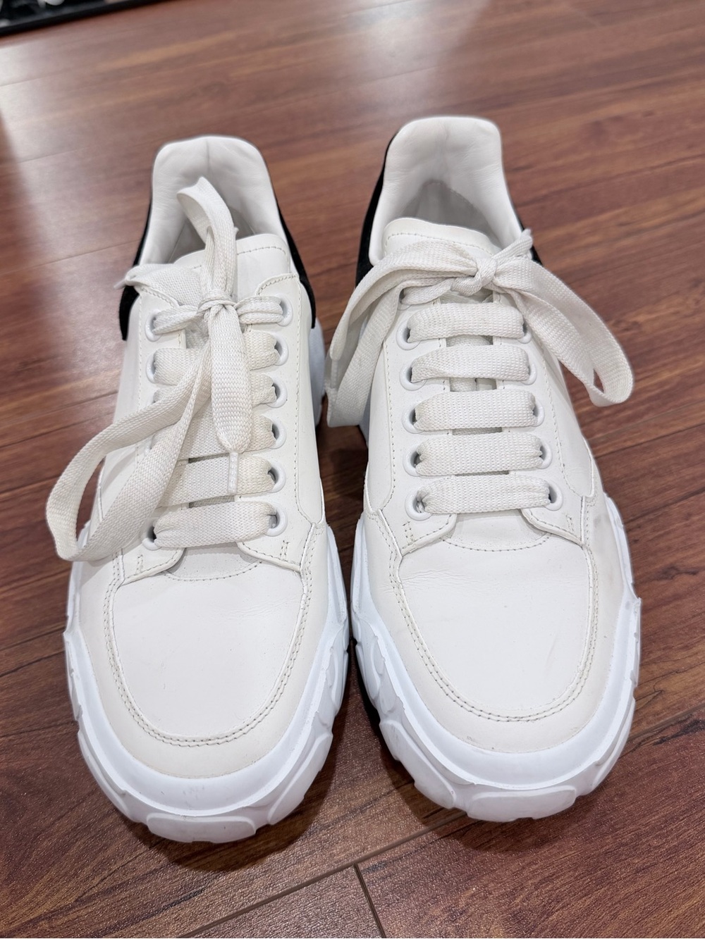 Alexander McQueen White Leather Sneakers with Black Heel Accent